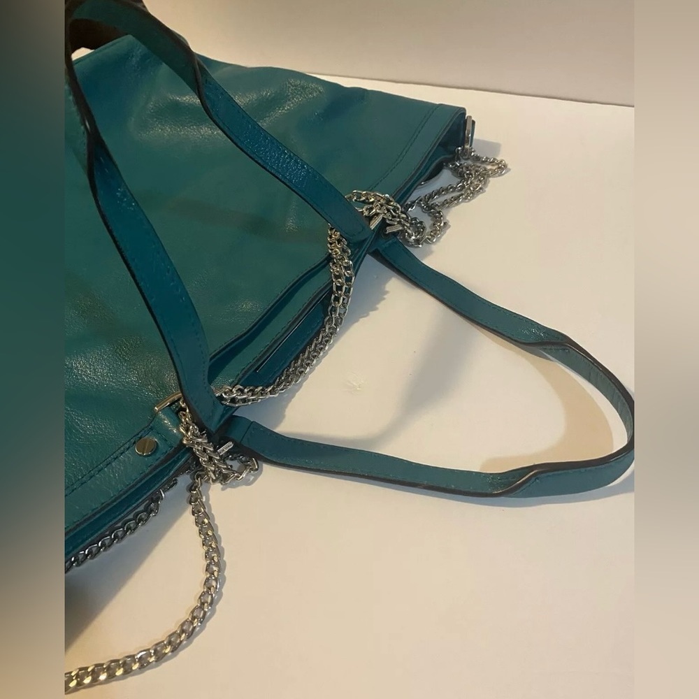 Michael Kors Channing Aqua Green Soft Leather Silver Chain MK Logo Hardware Tote - Picture 8 of 14